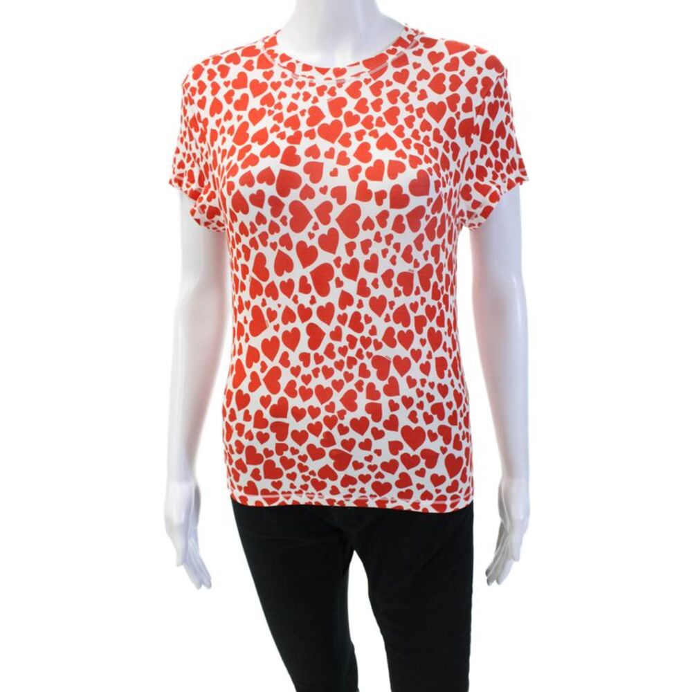 Stripe & Stare Women Basic Red Heart Crew Neck Short Sleeve T-Shirt Size S